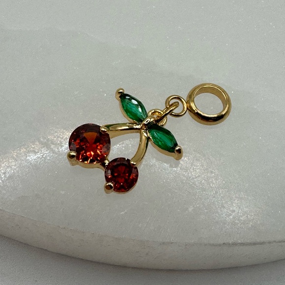 3/$20 Sparkly cherries gold tone Pandora-type European charm - Picture 2 of 5
